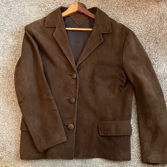 1960’s BROWN SUEDE jacket, medium-weight, button-down, 1960’s, sz 6 PETITE - Picture 2 of 7